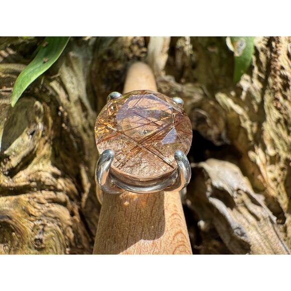 Copper Rutile Quartz Crystal Ring Sterling 925 Silver Statement Cocktail Sz 6.5 - Picture 1 of 11
